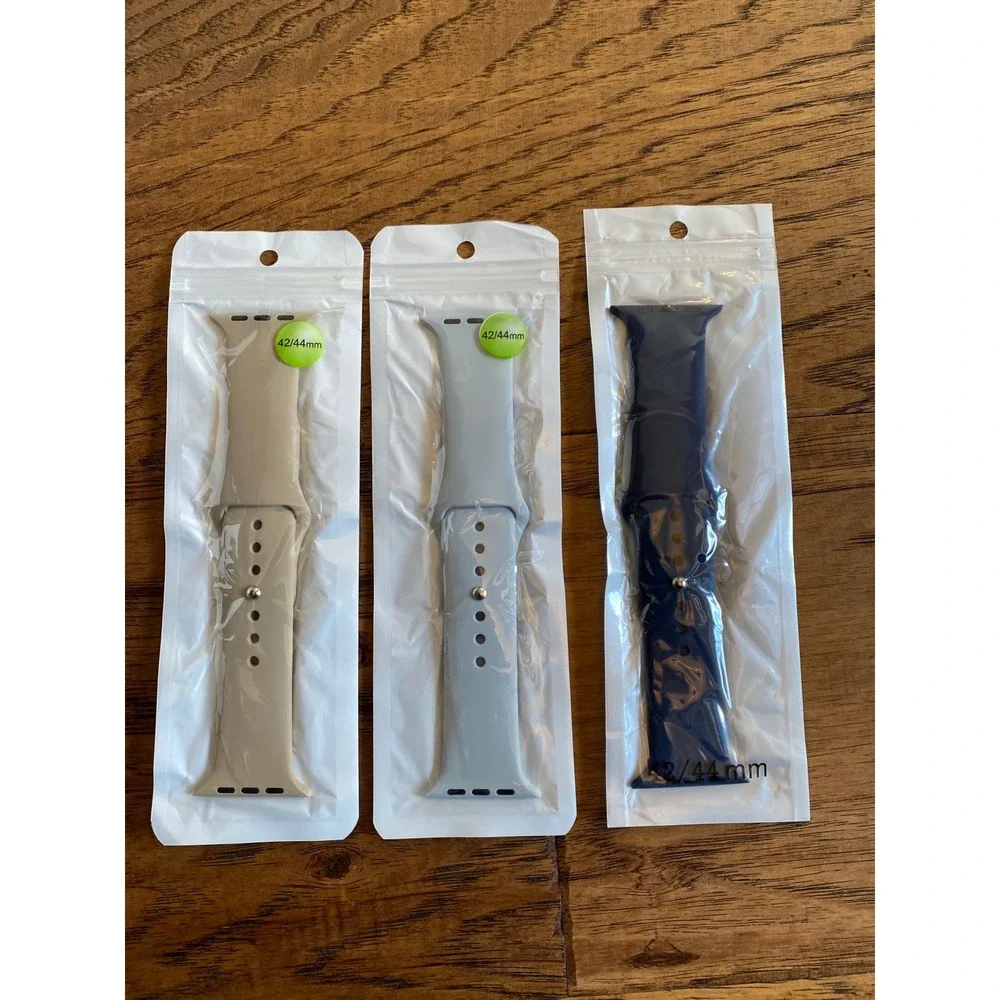 3 Pack Silicone Sport Bands for Apple Watch 42mm 44mm Navy Grey Beige Bundle